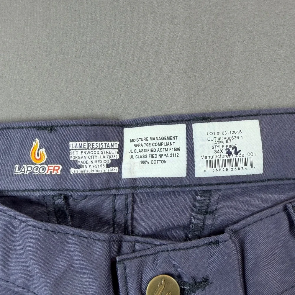 Lapco FR Navy Blue Flame Resistant Work Pants 34x32 Reflective Stripe CAT 2 NEW